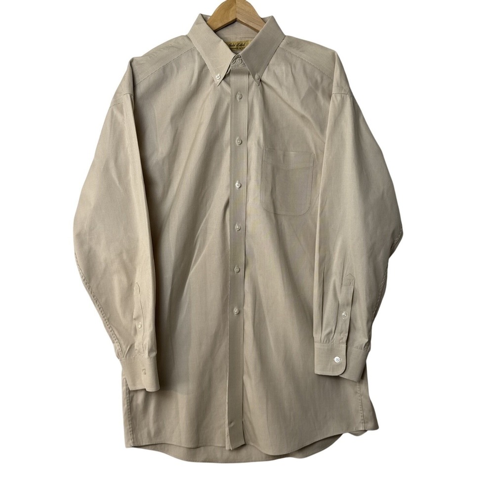 Roundtree & Yorke Gold Label Shirt Mens 17 34‎ Tan Non-Iron Cotton Button Down